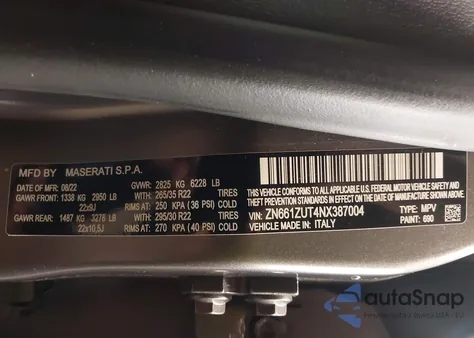 2022 Maserati Levante Trofeo from USA, damaged, VIN ZN661ZUT4NX387004